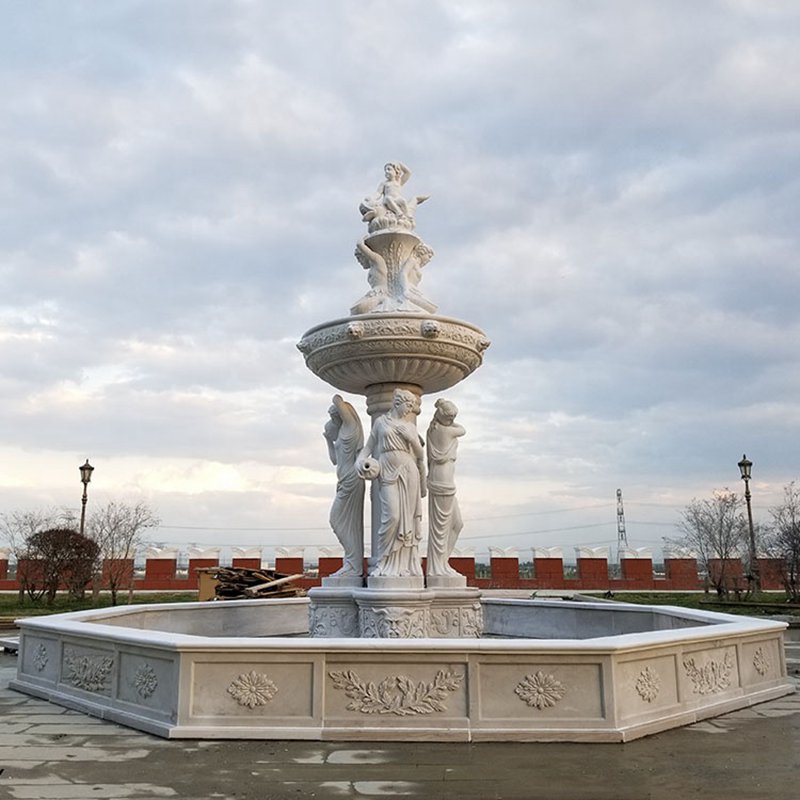 Natural Stone Outdoor White Marble Horse Water Fountain