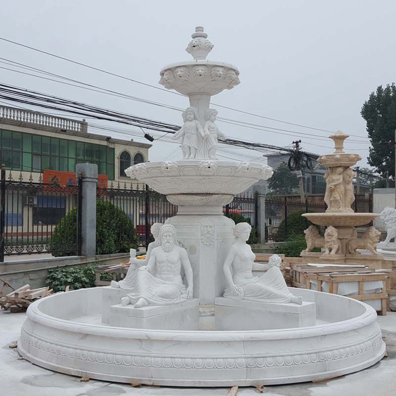 Natural Stone Outdoor White Marble Horse Water Fountain