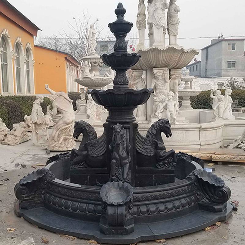 Natural Stone Outdoor White Marble Horse Water Fountain