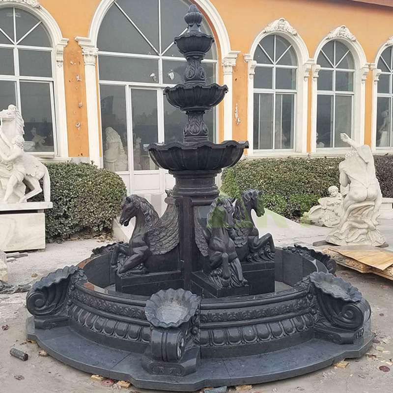 Black Marble Horse Statues Stone Garden Water Fountain
