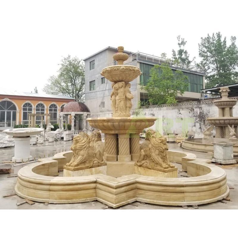 Beige Lion Fountain For Outdoor Decoration