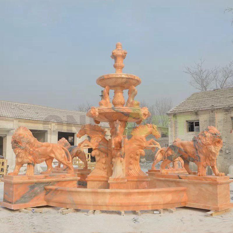 Beige Lion Fountain For Outdoor Decoration