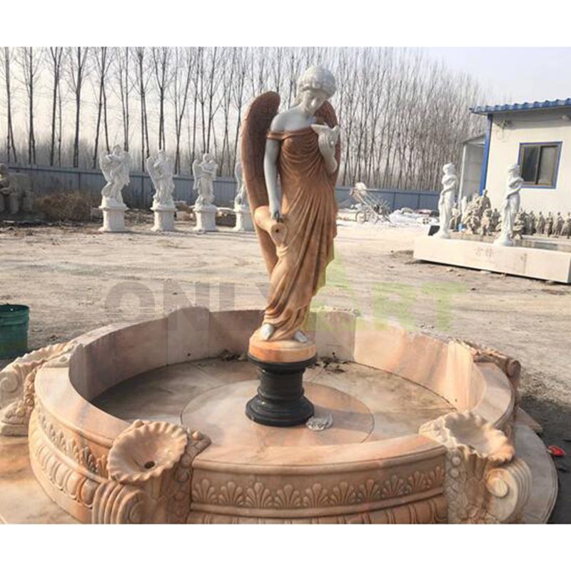 Hand Carved Decorative Stone Garden Water Fountain With Angel