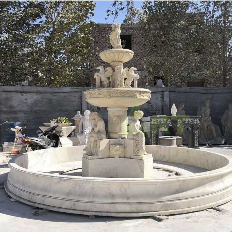 Outdoor Decoration Garden White Natural Stone Marble 2 Tier Water Fountain