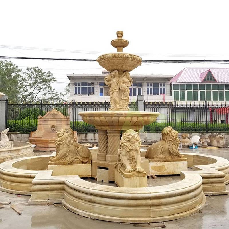 Large Outdoor Lion Horse Statue Marble Stone Fountains For Garden