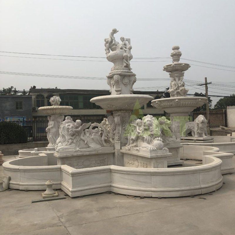 Large Outdoor Lion Horse Statue Marble Stone Fountains For Garden