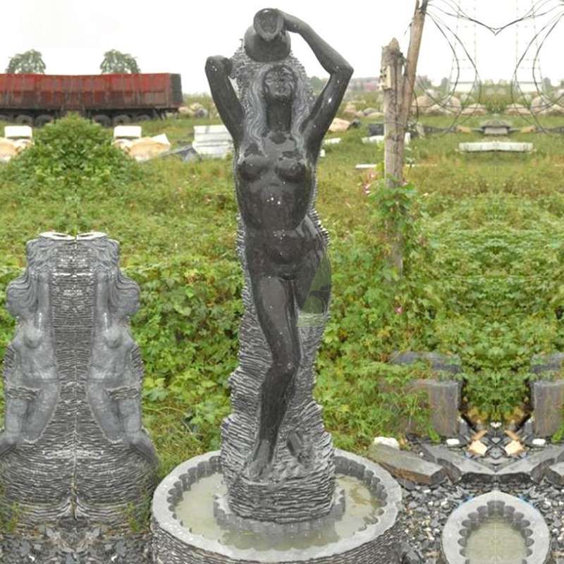 Black Marble Sexy Beauty Stone Statue Water Fountain