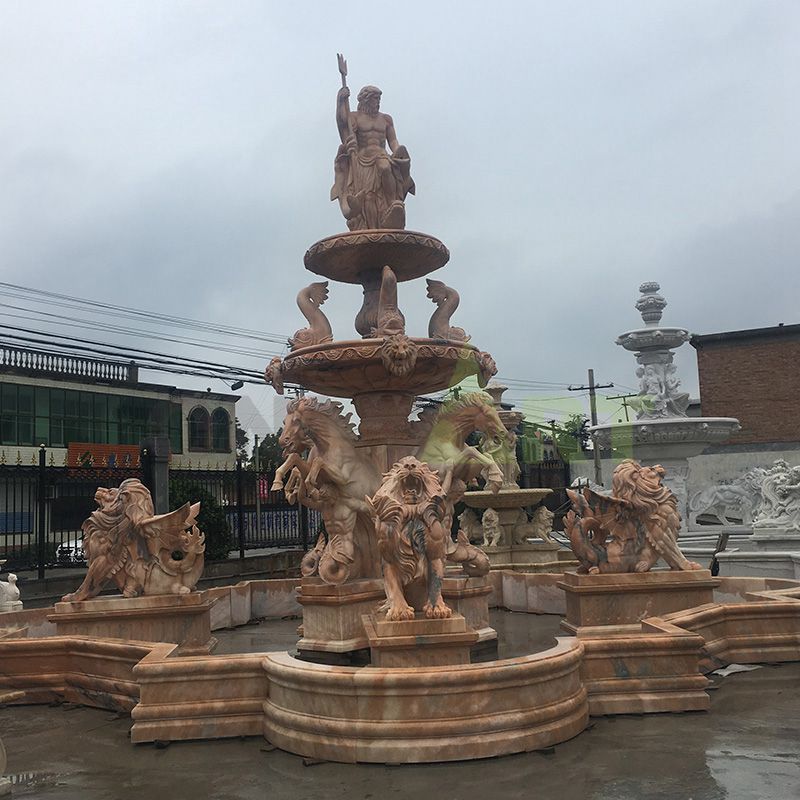 Hand Carved Lion Stone Yellow Marble Fountain