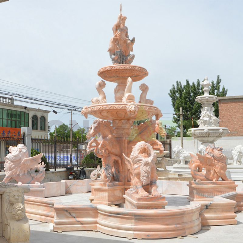 Hand Carved Lion Stone Yellow Marble Fountain