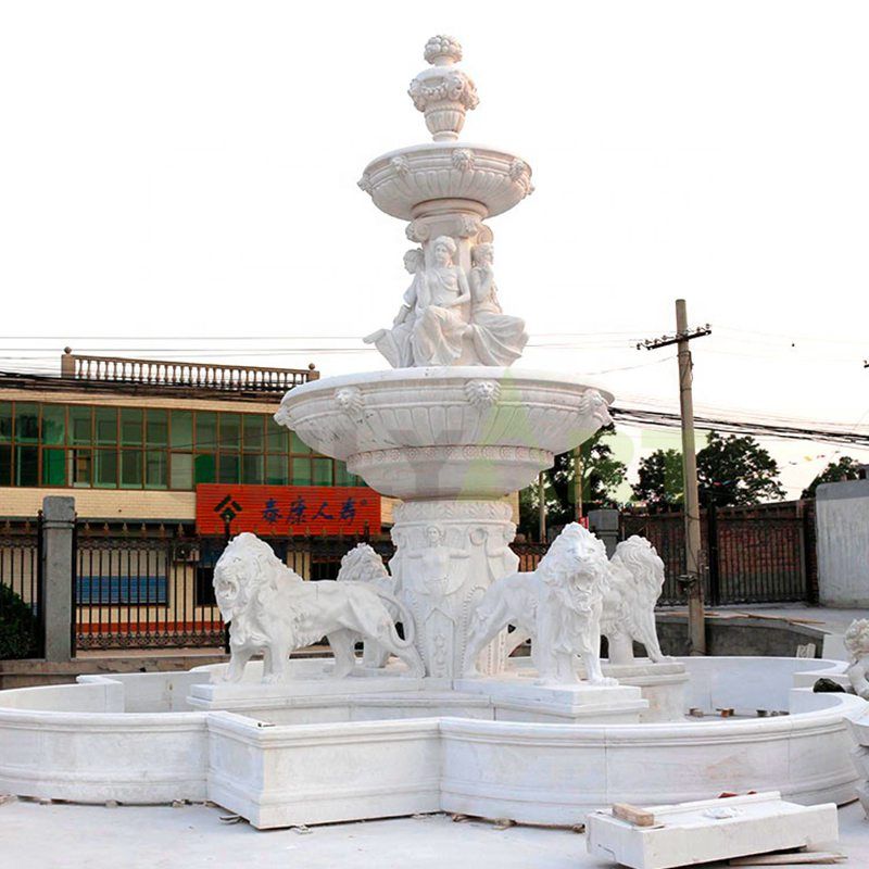 White Marble Stone Garden Water Fountain With Lion Statue