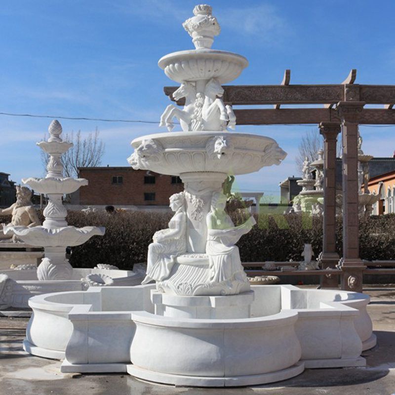 Large Outdoor White Marble Statuary Fountain for Home Garden