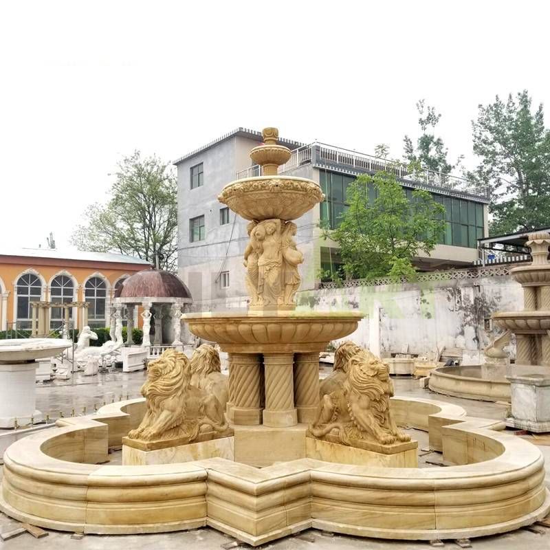 White Marble Stone Garden Water Fountain With Lion Statue