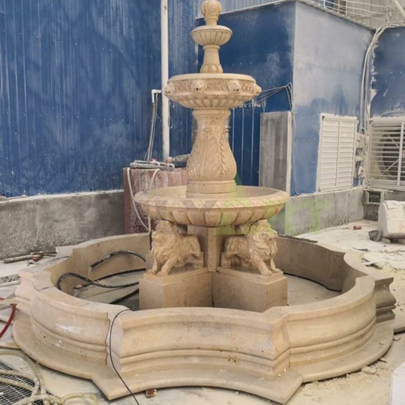 White Marble Stone Garden Water Fountain With Lion Statue