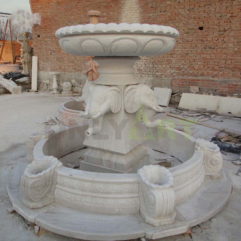 High Quality Hand Carved Natural Marble Elephant Fountain