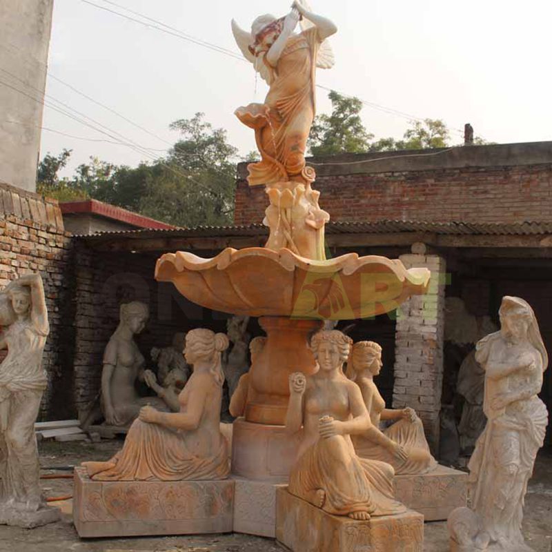 Outdoor Stone Carved Water Fountain With Lady Statue