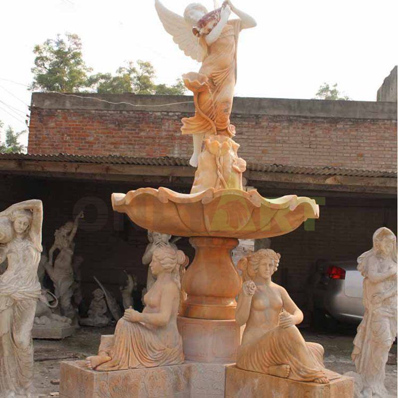 Outdoor Stone Carved Water Fountain With Lady Statue