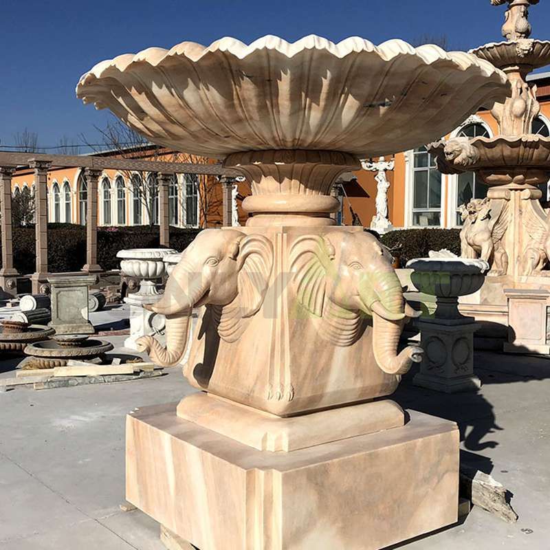 Outdoor Elephant Statue Marble Stone Garden Water Fountain