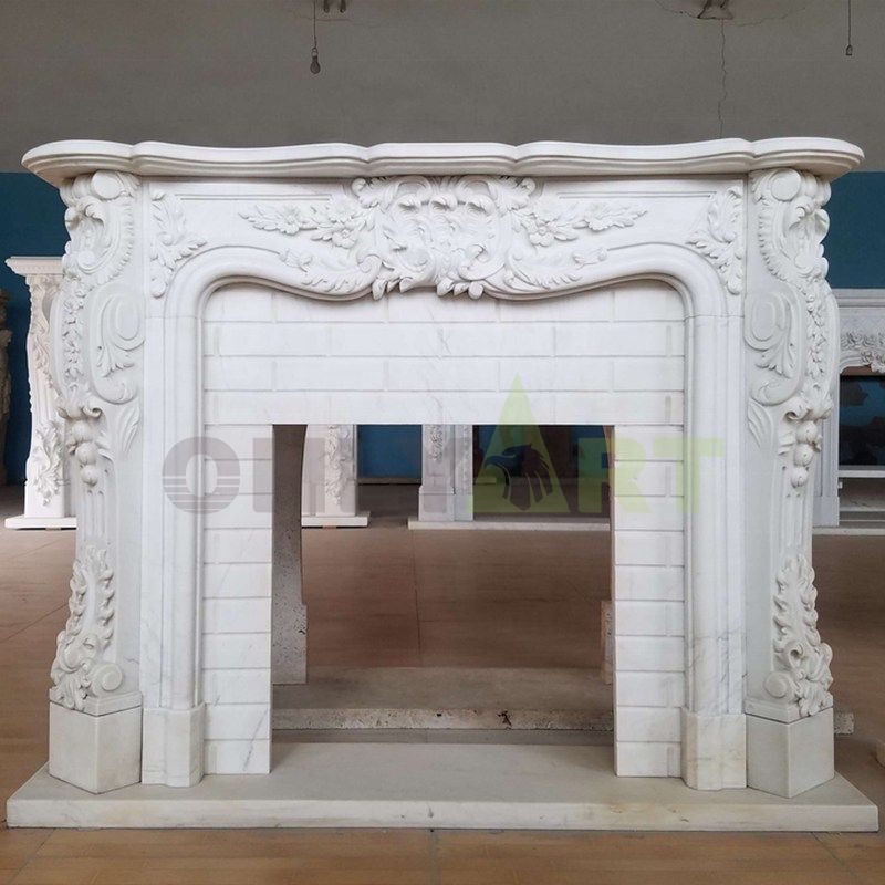 Indoor Freestanding White Natural Surround Marble Stone Fireplaces