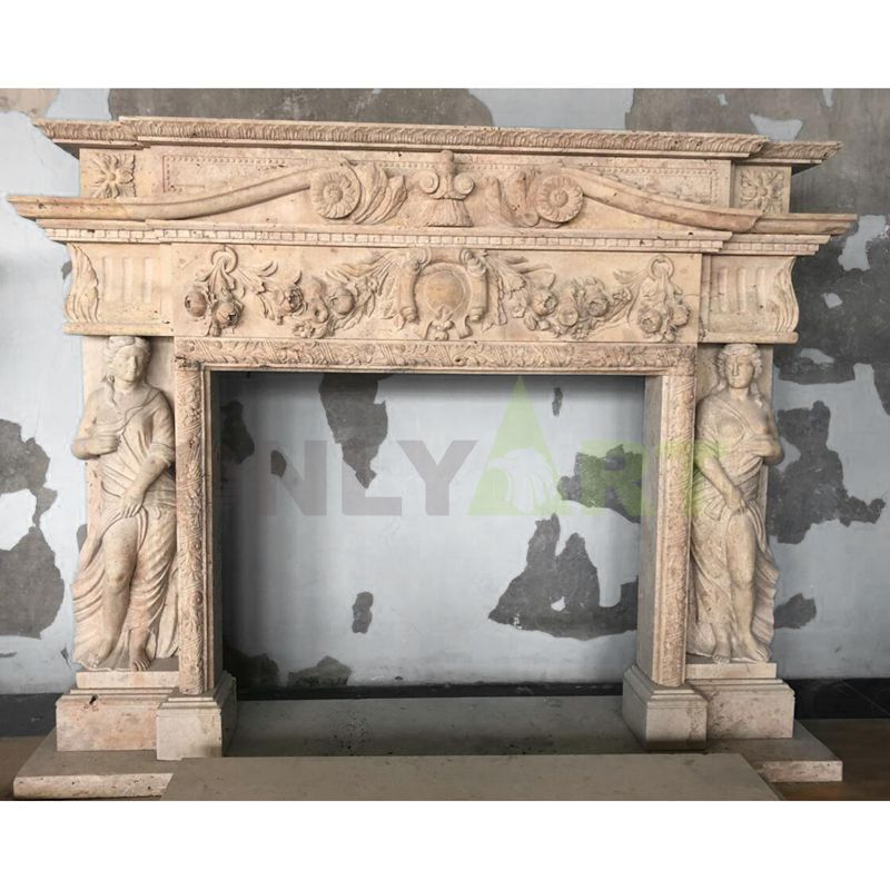 Indoor Home Decor Use Hand-carved Luxury Stone Fireplace With Woman Statues