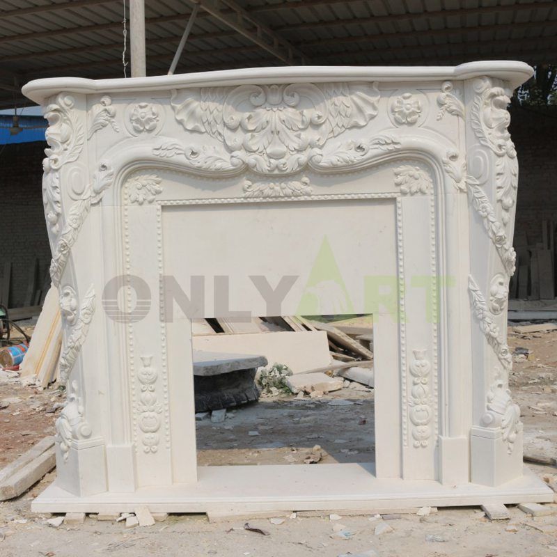 Indoor Freestanding White Natural Surround Marble Stone Fireplaces