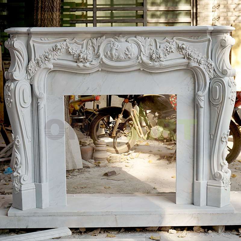 Indoor Freestanding White Natural Surround Marble Stone Fireplaces