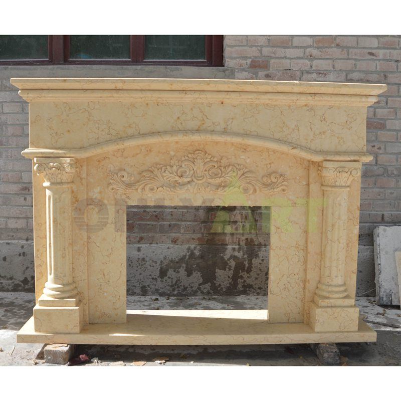 Insert Antique Carve Natural Stone Yellow Marble Fireplace