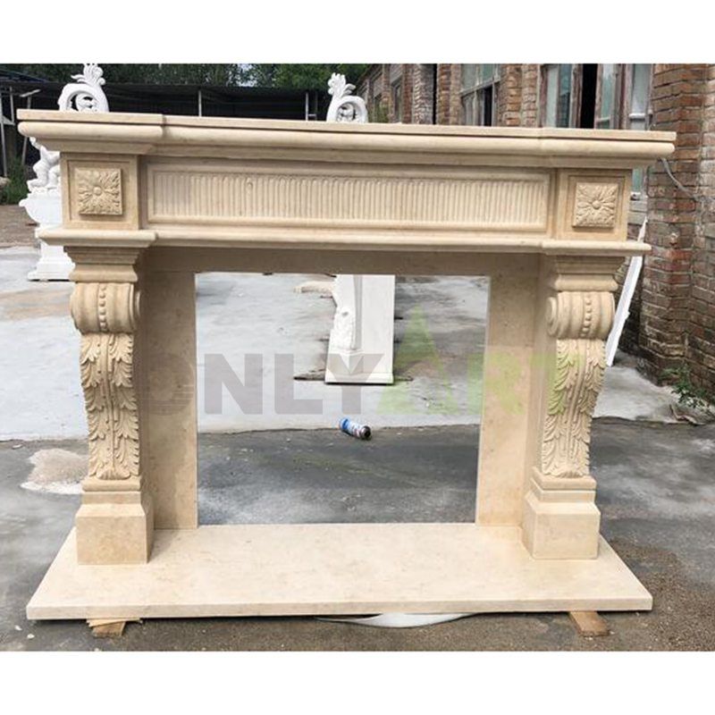 Insert Antique Carve Natural Stone Yellow Marble Fireplace