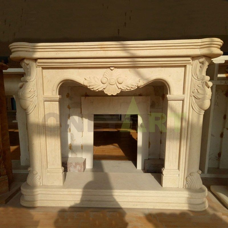 Insert Antique Carve Natural Stone Yellow Marble Fireplace