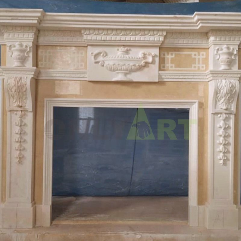 Insert Antique Carve Natural Stone Yellow Marble Fireplace