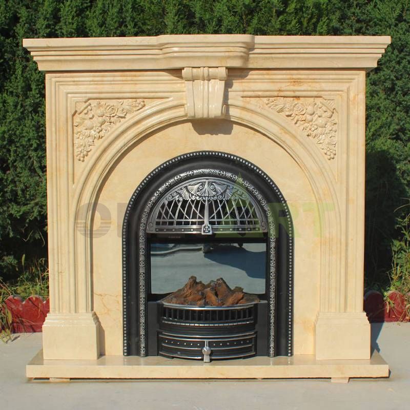 Insert Antique Carve Natural Stone Yellow Marble Fireplace