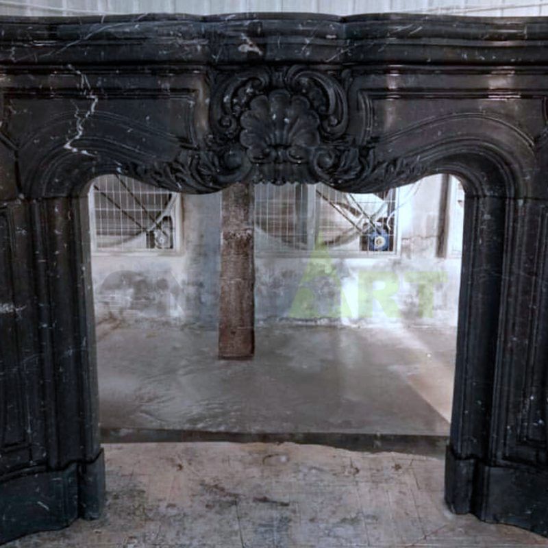 Indoor Natural Stone black Marble French Fireplace Surround