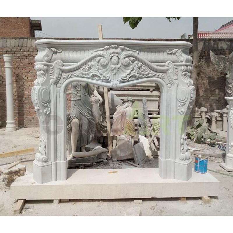 Very Impressive Carved Statuary Antique Stone Marble Fireplace
