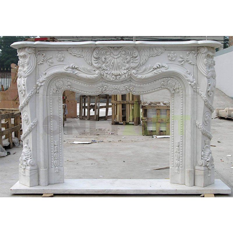 Very Impressive Carved Statuary Antique Stone Marble Fireplace