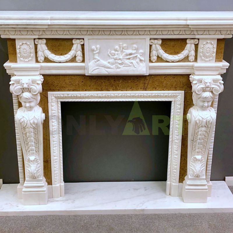 Hand Carved Natural Stone Customized Marble Fireplace Surround