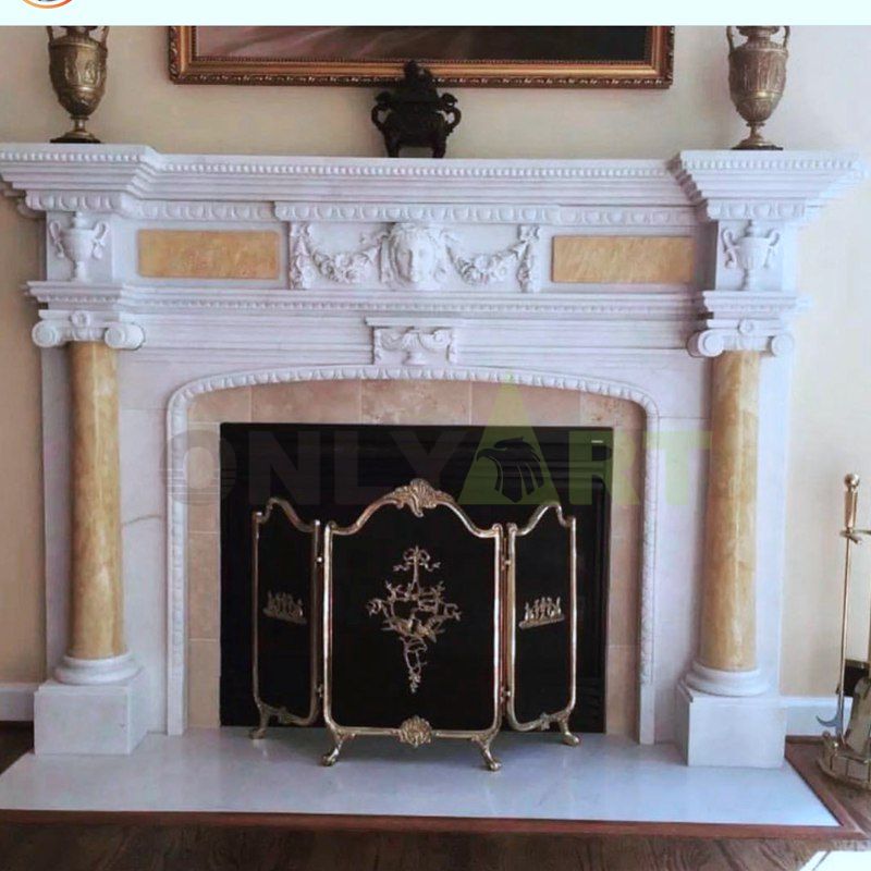 Hand Carved Natural Stone Customized Marble Fireplace Surround