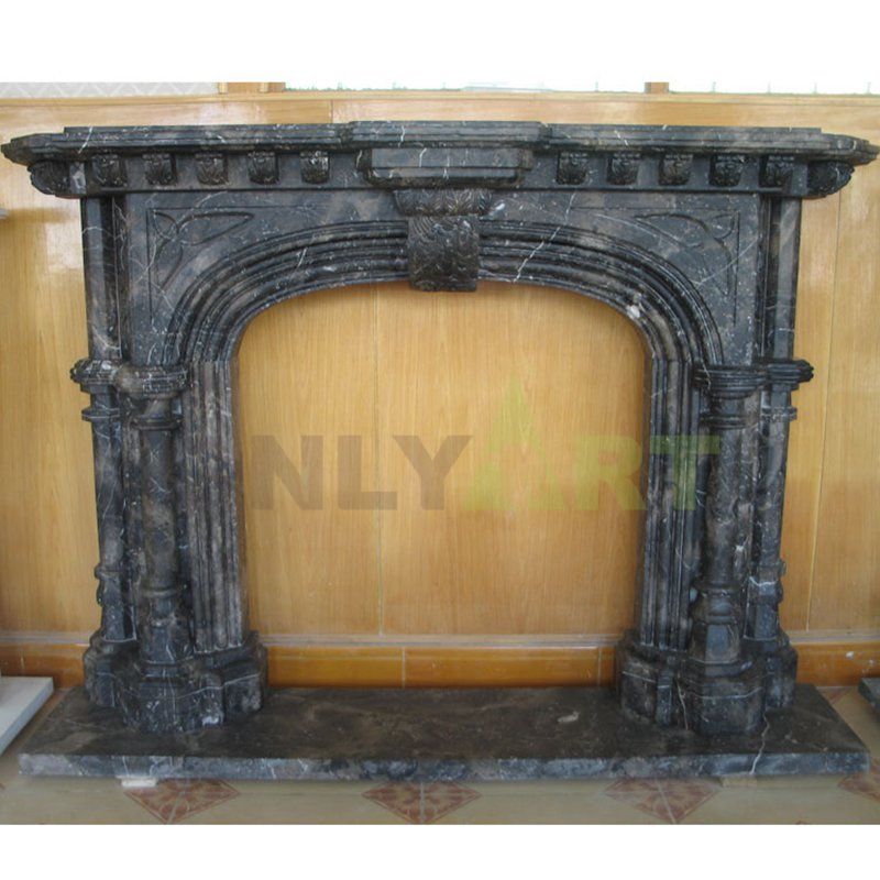 Villa Interior Decor Hand Carved Indoor Black Marble Stone Fireplaces