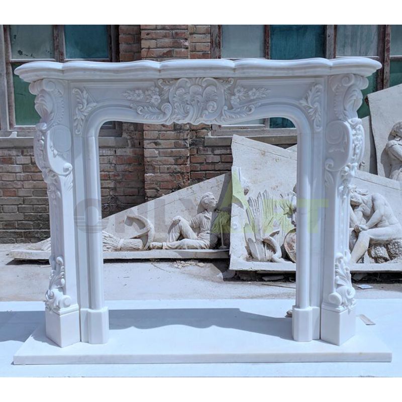 China Manufacturer Customize White Marble Detail Hand Carved Stone Fireplace