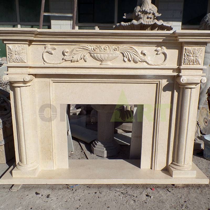 European Style Carved Natural Travertine Indoor Marble Fireplace Surround