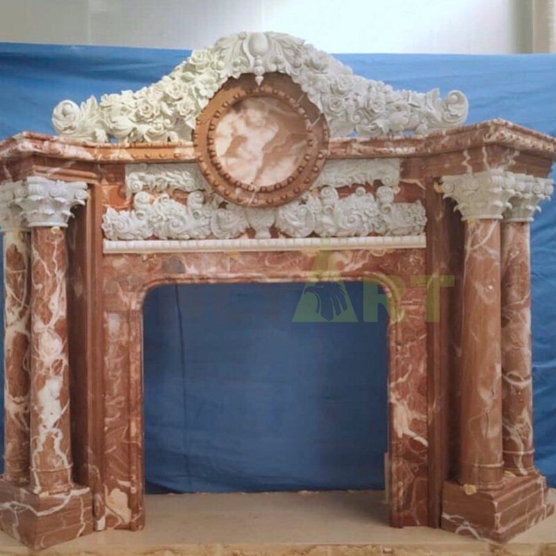 European Style Carved Natural Travertine Indoor Marble Fireplace Surround