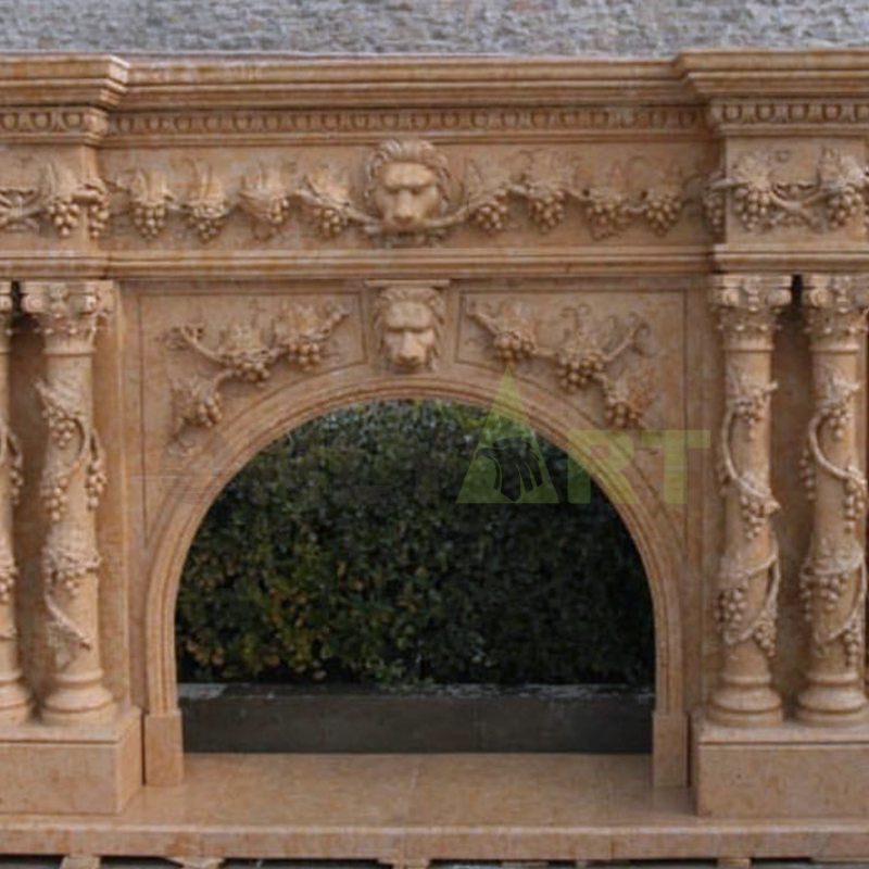 European Style Carved Natural Travertine Indoor Marble Fireplace Surround