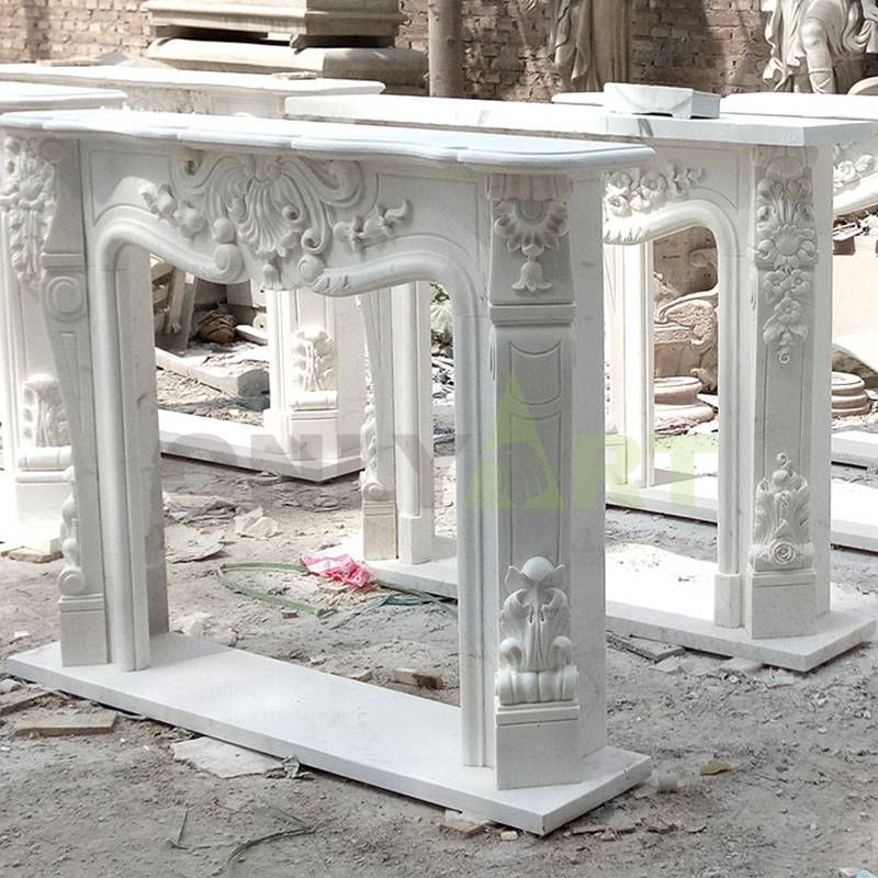 China Manufacturer Customize White Marble Detail Hand Carved Stone Fireplace