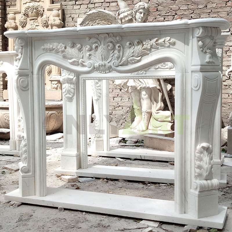 Indoor White Marble Fireplace Stone Fireplace Mantel