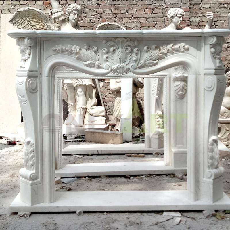 China Manufacturer Customize White Marble Detail Hand Carved Stone Fireplace