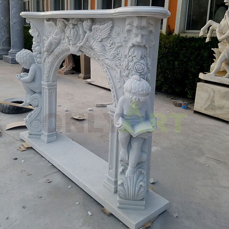 China Manufacturer Customize White Marble Detail Hand Carved Stone Fireplace