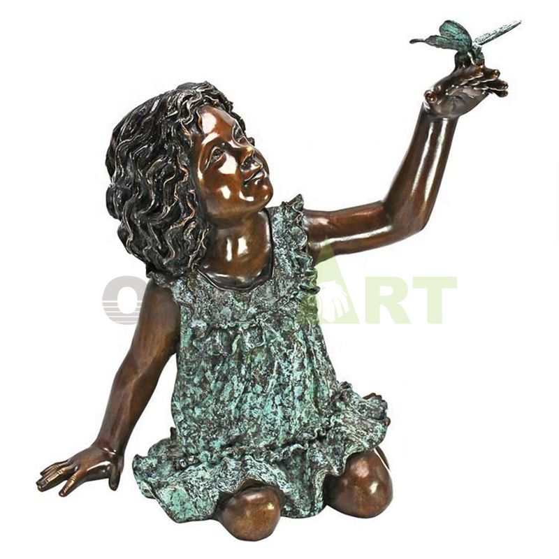 Little girl and bird whisper, child sculpture