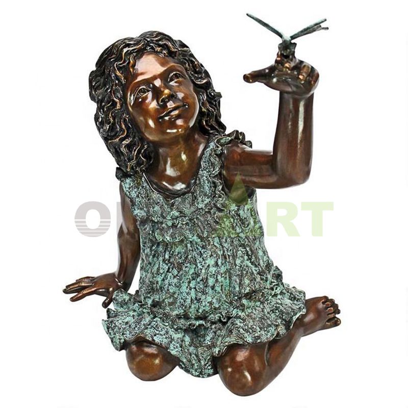 Little girl and bird whisper, child sculpture