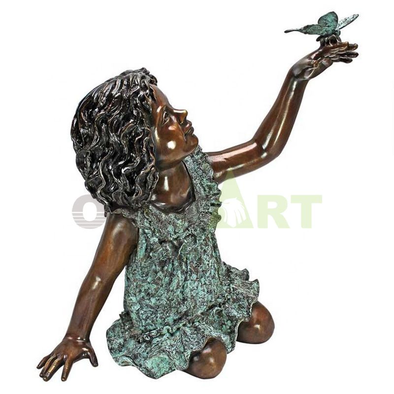 Little girl and bird whisper, child sculpture