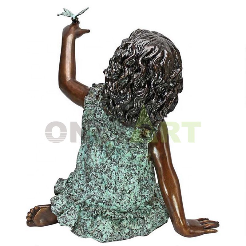 Little girl and bird whisper, child sculpture