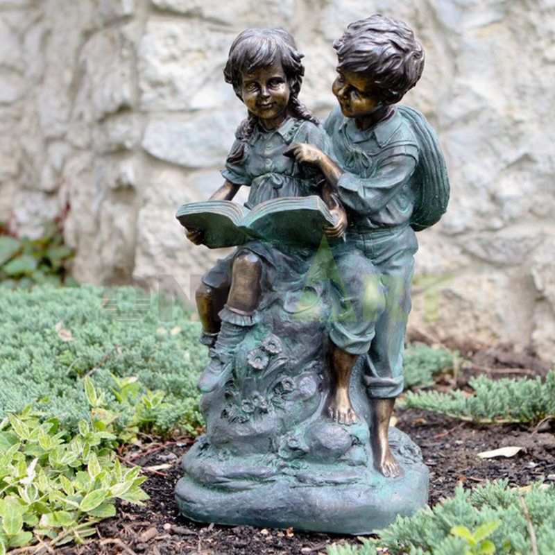 The girl sat on a stone pier and discussed a book with the boy