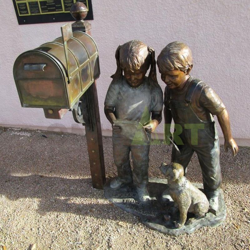 The little girl next to the mailbox, the boy, and the dog sent the mail together